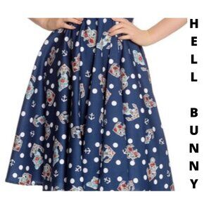 HELL BUNNY Blue & White Nautical Anchor Polka Dot Skirt - Women's XS